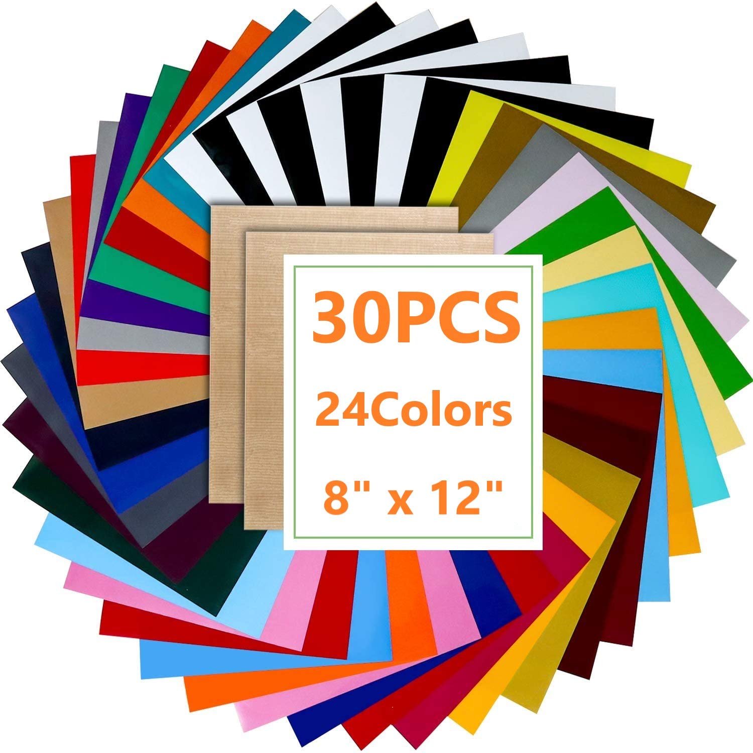 KAHEIGN 30Pcs Heat Transfer Vinyl Sheets, 24 Colors HTV Bundle Permanent Adhesive Heat Transfer Paper Backed Vinyl Sheets for DIY T-Shirts Hat Clothing Birthdays Special Day (20 x 30cm)