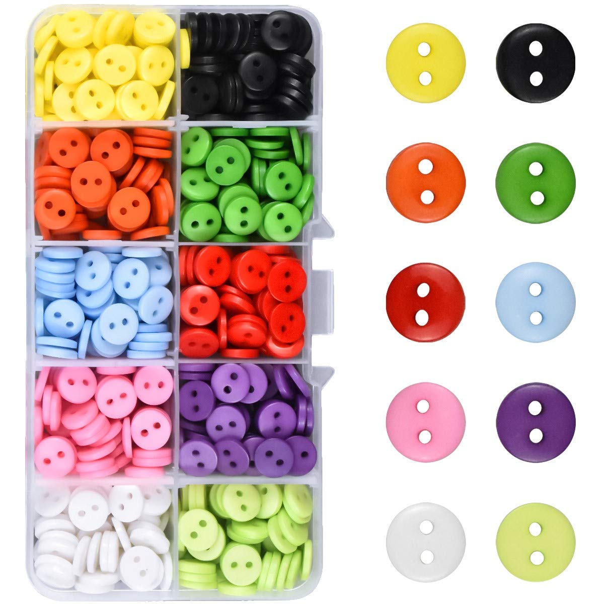 Kissral Buttons for Crafting 750pcs Knitting Coloured Sewing Button Resin with Plastic Storage Box for Scrapbooking DIY Handmade Ornament