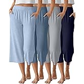 Neer 4 Pack Women's Capri Pants Wide Leg Capris Yoga Sweatpants Lounge Loose Fit High Waist Workout Cropped Pants with Pocket