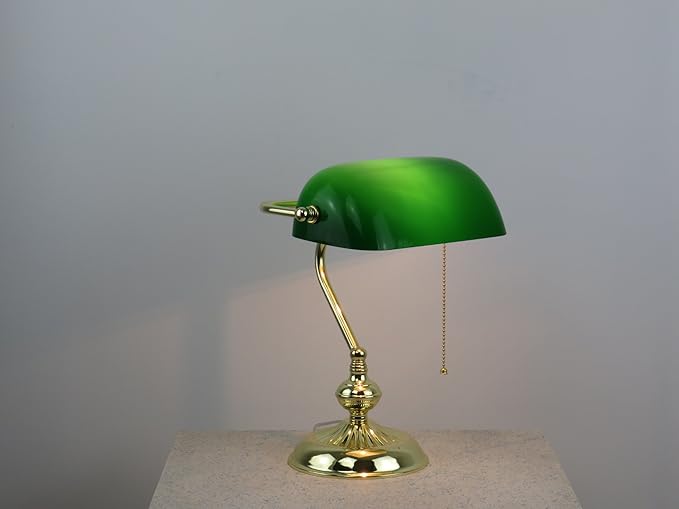 Dina Lampada Da Tavolo Ministeriale Oro Vetro Verde Stile Western Diamantlux