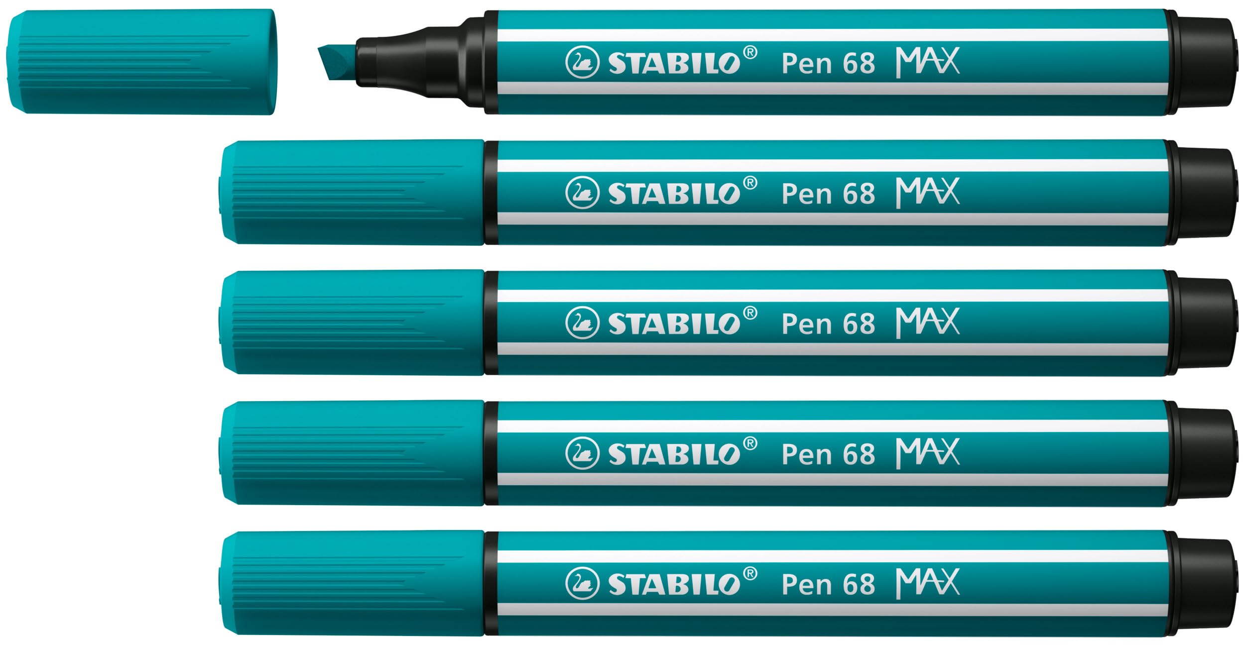 STABILO Pen 68 MAX - Premium Fibre-Tip Pen with Chisel Tip - Arty - Pack of 5 - Turquoise Blue — image 1