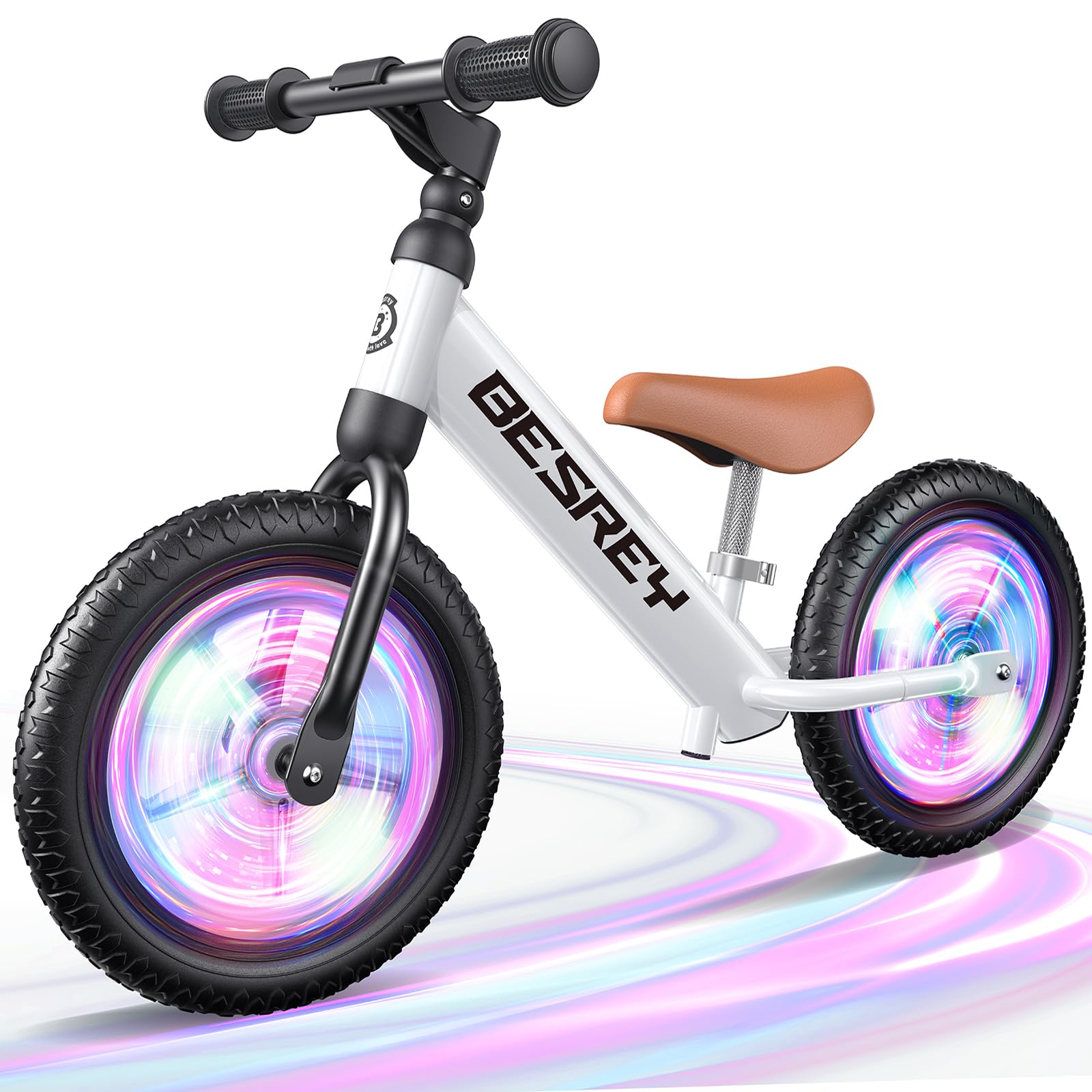 Photo 1 of besrey Toddler Balance Bike 2 Year Old, All-Metal Frame | 12" Motion-Activated Lighting Wheels | All-Terrain | Kids Bike with Padded Adjustable Seat | Gift Bike for Boys Girls 2 3 4 5 Years Old