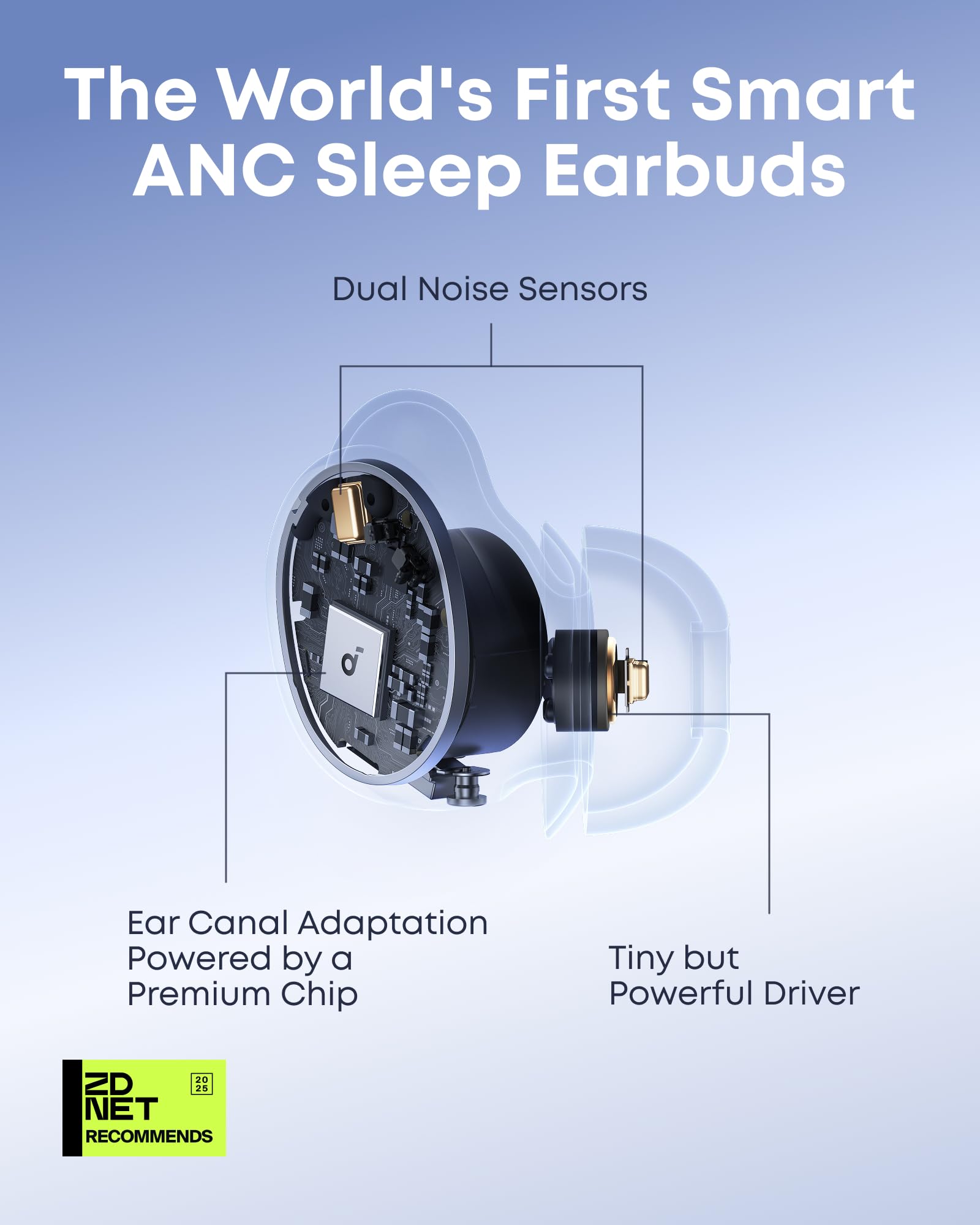 soundcore Sleep A30 by Anker Sleep Earbuds, Smart Active Noise Cancelling Sleep Headphones, Adaptive Snore-Masking System, Ultra-Comfort for Side Sleepers, 45H Playtime