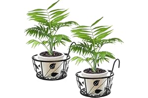 Tosnail 2-Pack Metal Plant Holders for Indoor Outdoor Railings, Fence Plant Hangers, Hanging Flower Baskets for Porch, Balcony, Stair Railing, Black