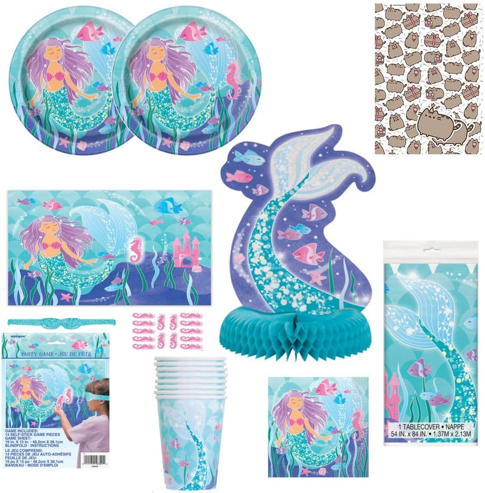 Mermaid Party Ware Pack For 16 - Plates, Tablecover, Cups, Napkins and more!