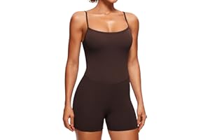 CRZ YOGA Butterluxe Cami Strap Rompers for Women - Adjustable Sleeveless One Piece Yoga Jumpsuits Bodysuit Shorts Padded