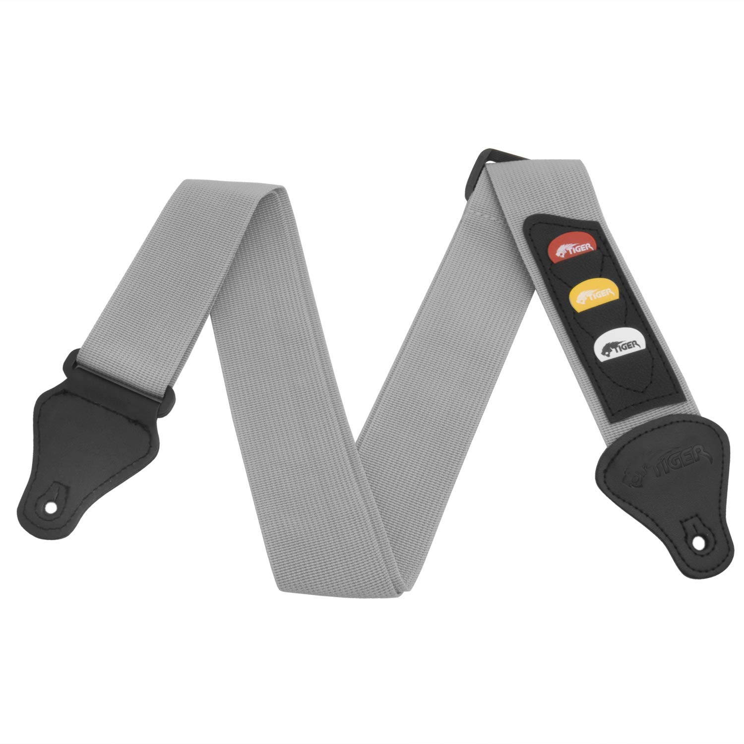 TIGER STP4-GY Guitar Strap with Plectrum Holders Grey