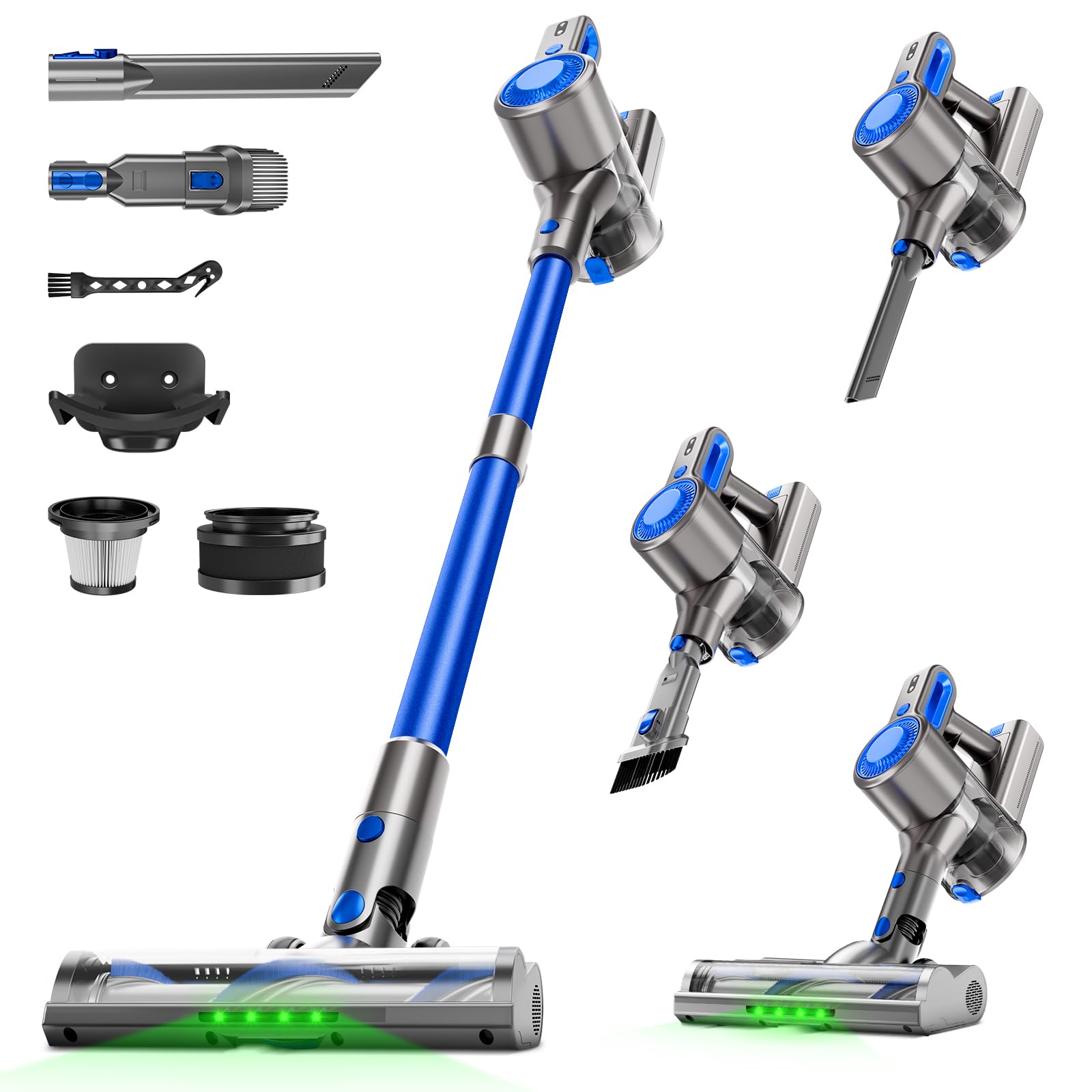 Photo 1 of ***DAMAGE-NON-FUNCTIONAL -SELLING AS PARTS ONLY*** Honki Cordless Vacuum Cleaner for Home, Powerful Stick Vacuum with Rechargeable Battery, Green Light Anti-Tangle Brush, 6-in-1 Lightweight Handheld Vacuum for Pet Hair, Hard Floor, Carpet, Blue