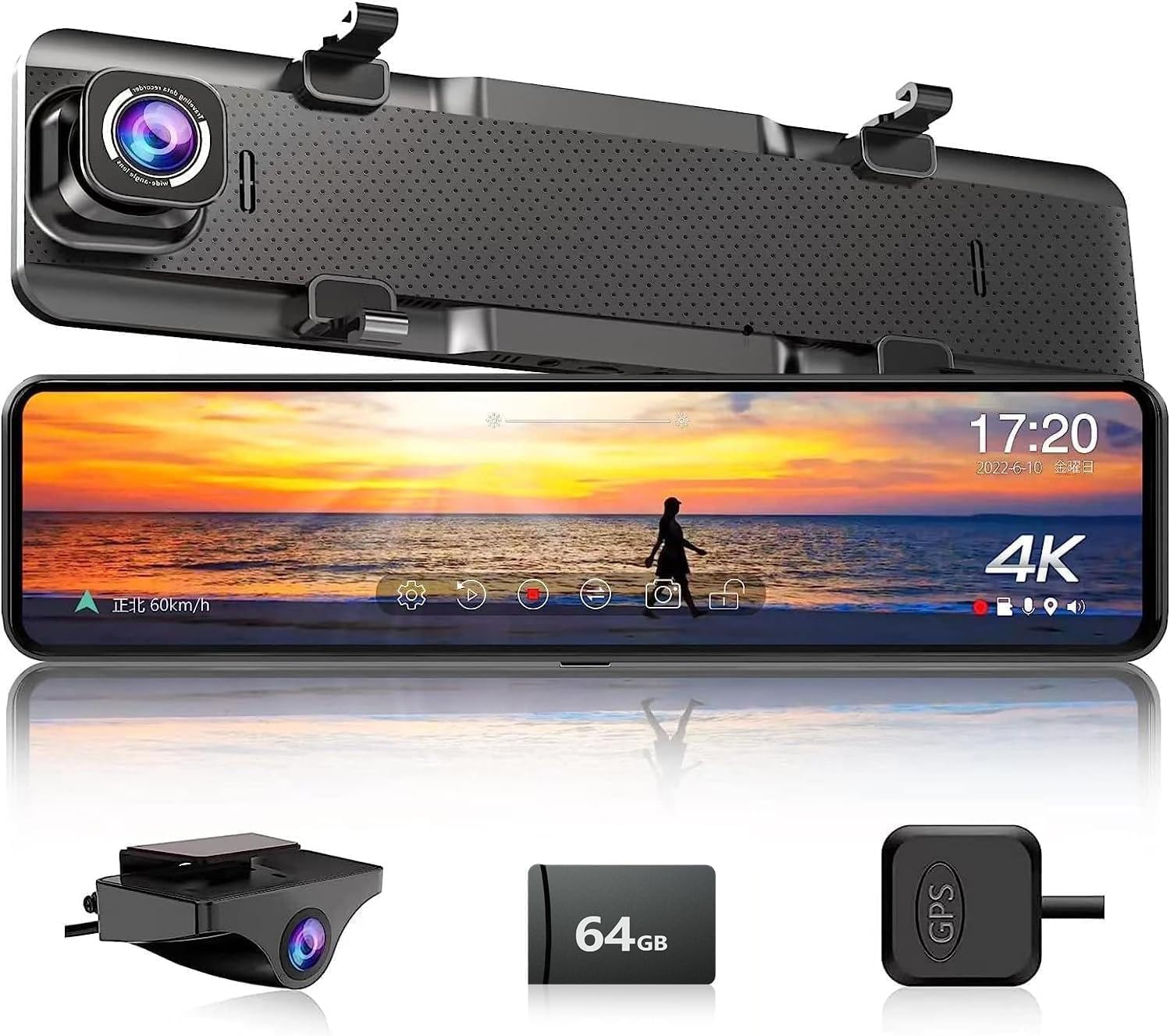 JADOドライブレコーダー ミラー型 4K録画 ドラレコ 後カメラズーム機能 2160P 12インチ 前後カメラ デジタルインナーミラーIMX415センサー Type-C電源ポート 夜間撮影 HDR/WDR搭載 駐車監視タイムラプス 170° 超広角 上下画像+左右画像逆転可能 デフォルトの表示モード設定可能 64G メモリーカード付き 地デジTVノイズ対策済 LED信号機対応 G850+ の商品画像