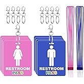 8 Set Bathroom Pass Restroom Hall Pass for Classrooms with Keychain Holder Lanyard Blue and Pink Key Tag for Women Men Restaurant Toilet Office School Classroom