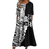 domirica Boho Dresses for Women 2025 Floral Hawaiian Casual Summer Empire Waist Short Sleeve Crewneck A Line Maxi Dress