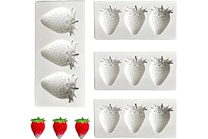 4-Pack 3D Strawberry Silicone Molds - Mini Fruit Chocolate Fondant Mold Set,Non-Stick Baking DIY Candy Jelly Maker for Cupcak