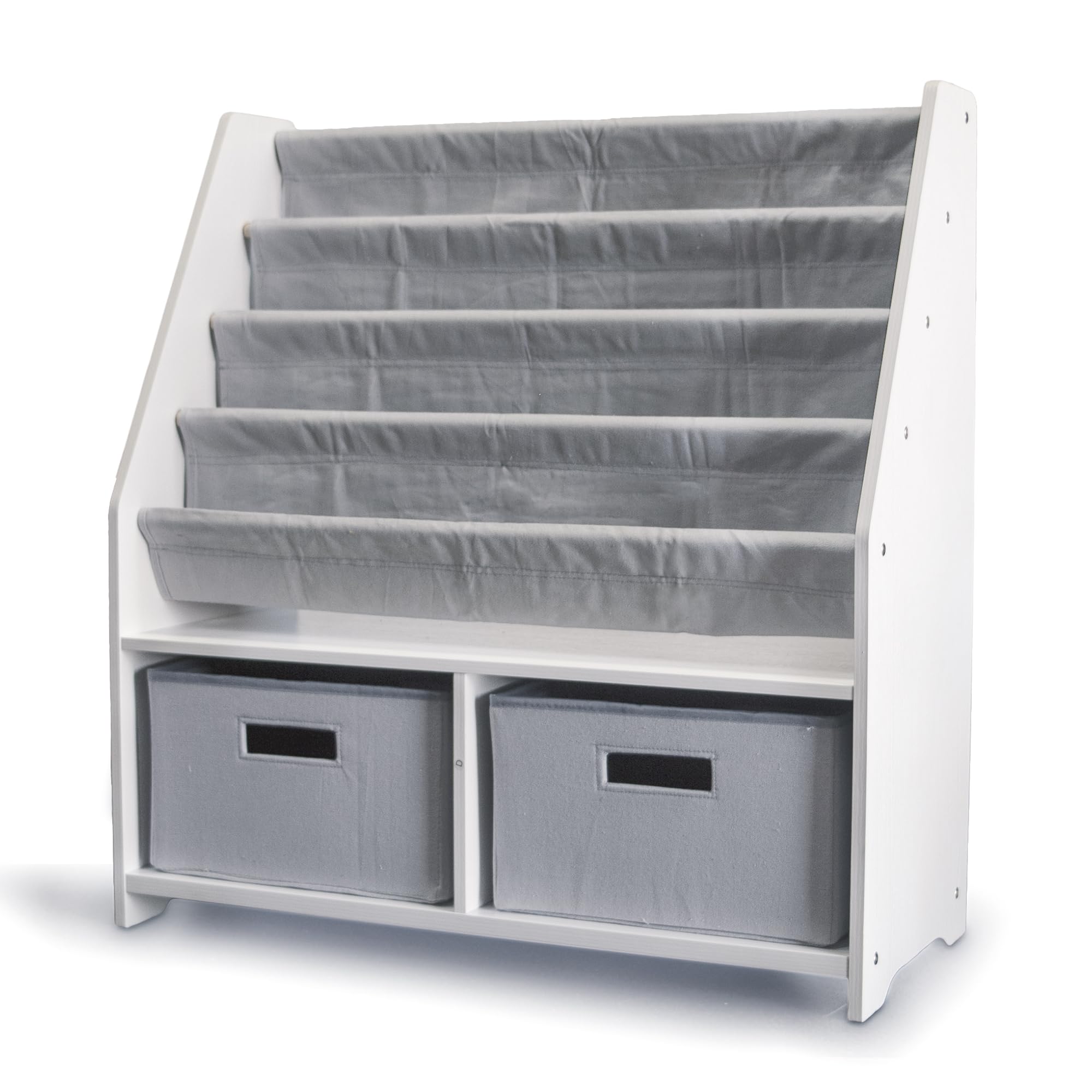 Mua Kids Sling Bookshelf Wooden Rack, 4 Levels of Canvas Slings for