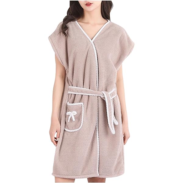 FZYLQY Women's Terry Home Cloth Bathrobe Short Sleeve Belted Spael Dressing  Gown Absorbent Quick-Dry Robes with Pockets at Amazon Women's Clothing store