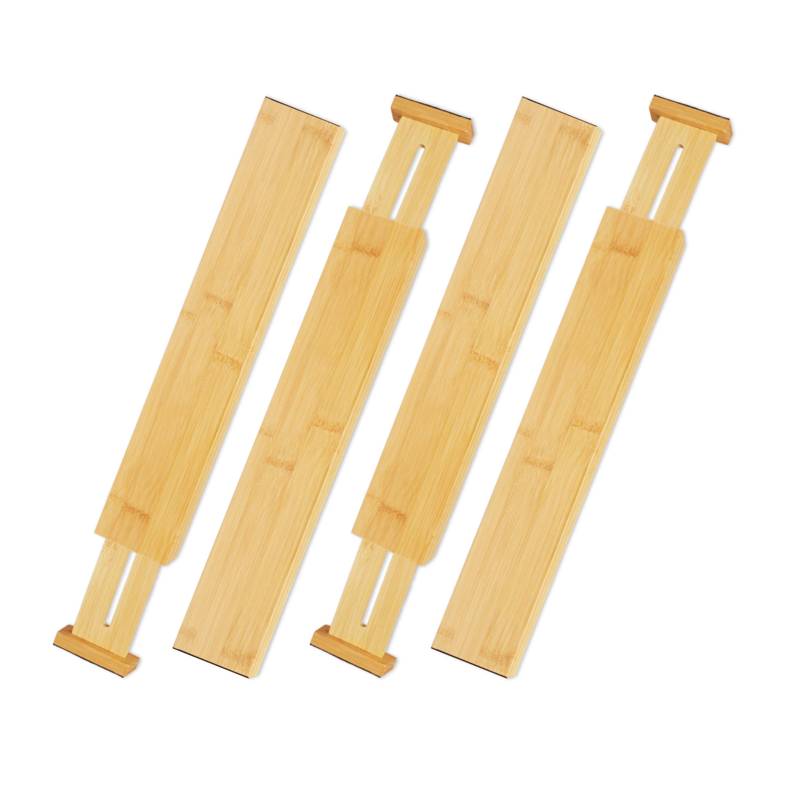 Relaxdays 10027483 Drawer Divider Set of 4, Bamboo, Adjustable Organiser for Cutlery, Kitchen & Office, 6 x 55 cm, Natural