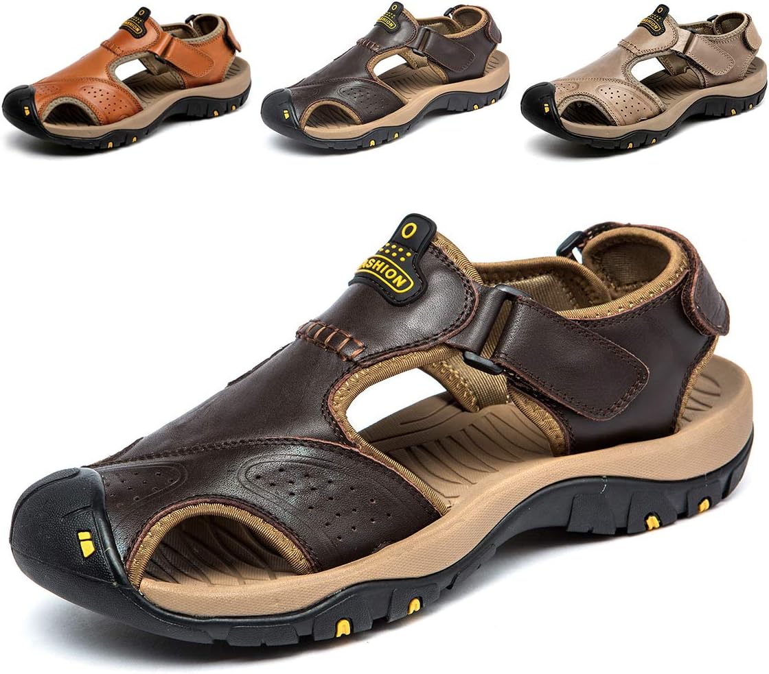SONLLEIVOO Mens Sports Leather Sandals Outdoor Beach Water Sandal Fisherman Athletics Shoes