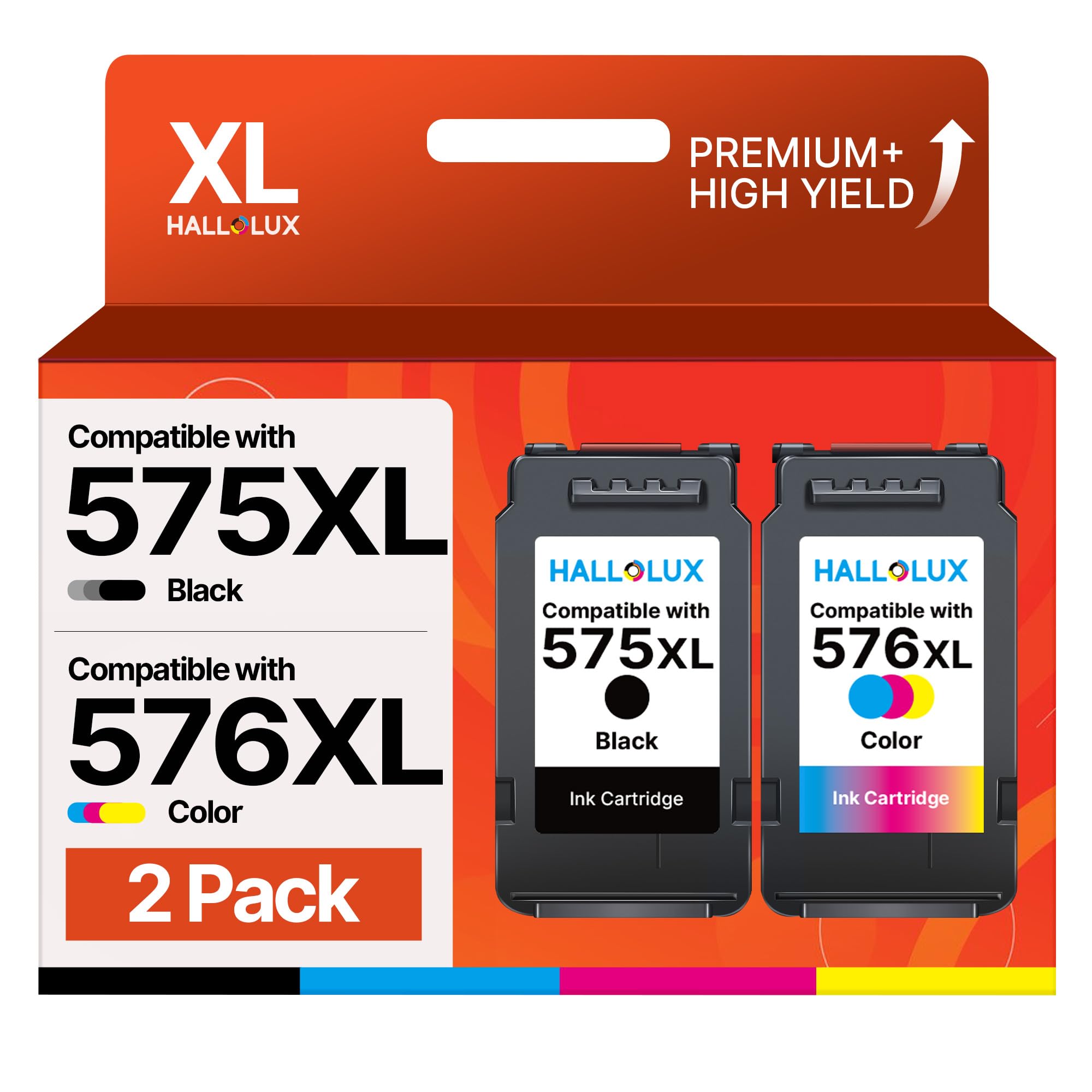 HALLOLUX PG-575XL CL-576XL Black/Tri-color 2-Pack Remanufactured Ink Cartridges Replacement for Canon 575 XL 576 XL for Canon PIXMA TS3550i TS3551i TR4750i TR4751i Printer