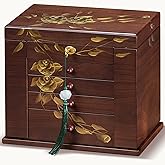 Xloverise Hand-Painted rose Wooden Jewelry Boxes for Women - 8-Layer Large Lockable Jewelry Box with Compartments, Dresser Top Jewelry Organizer, Vintage Wooden Jewelry Storage