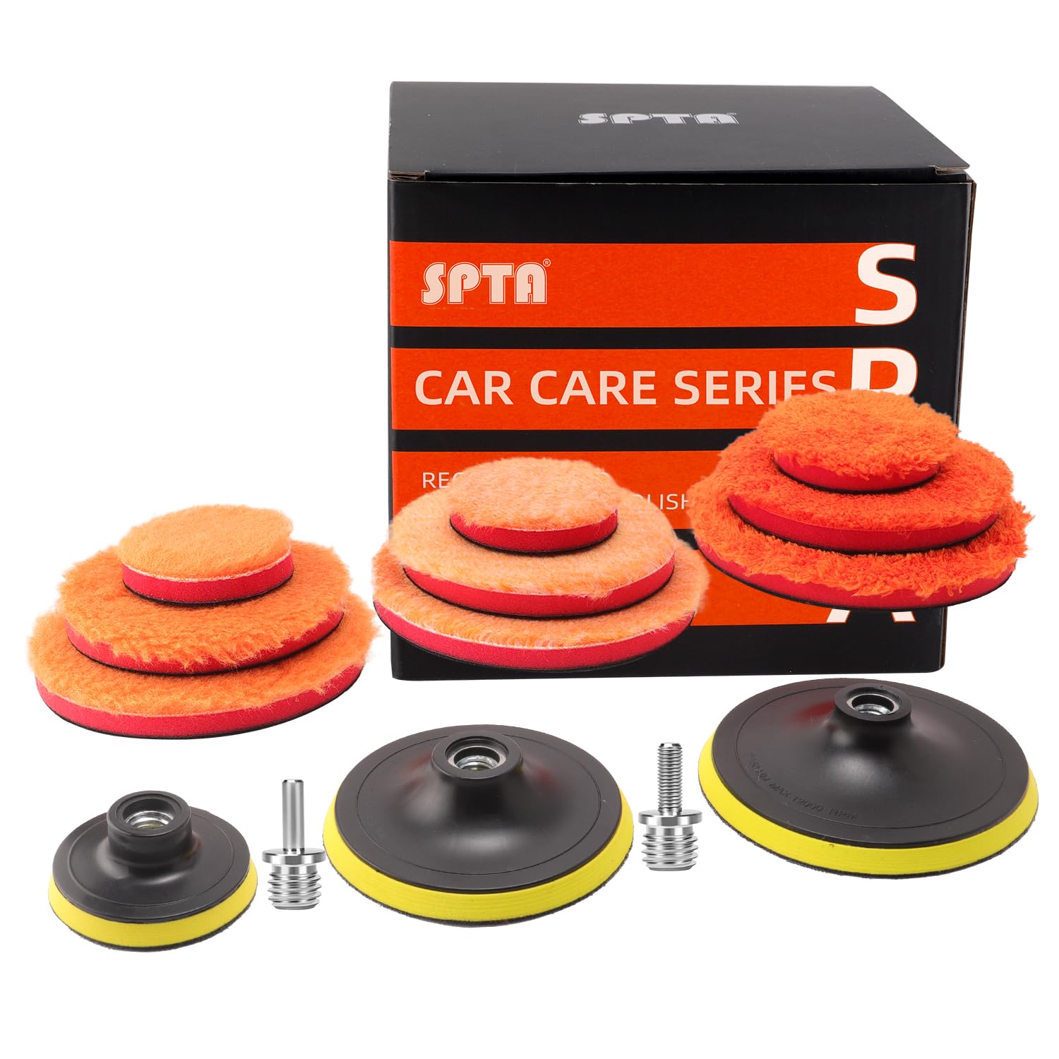 Photo 1 of SPTA Microfiber Polishing Pads, 14pcs 3" 5" 6" Microfiber Buffing Pad Kits Removing Wax Buffer Pads Microfiber Cutting Disc Micro Fiber for DA/RO Car Polisher Polishing,Buffing,Waxing and Cleaning