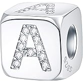 EMOSTAR Dice-Shaped 26 Block Letters Charms Initial A-Z Alphabet Beads, 925 Sterling Silver Square Cube Charms with CZ fits European Women Bracelet, Gifts for Birthday/Christmas/Mom/Lover