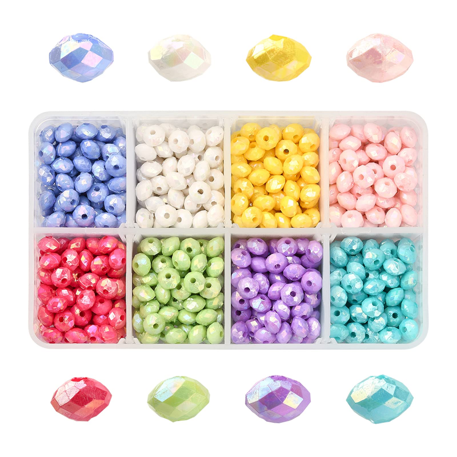 Ipotkitt 800 Pcs 8 Colors 6mm Opaque Acrylic Rondelle Beads AB Color Plated Faceted Rondelle Spacer Beads for DIY Jewelry Making with Container Box