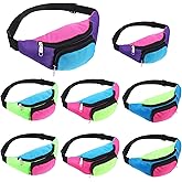 Dimeho 8 PCS Neon Fanny Pack, 2 Pockets Retro Belt Bag 80s 90s Vintage Waist Packs Adjustable Oxford Cloth Waist Bags for Women Men Traveling Jogging Halloween Party Holiday Festival Costumes