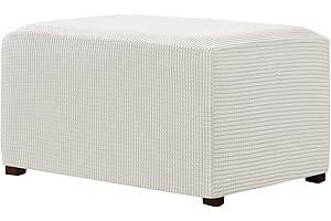 CHUN YI Ottoman Cover Rectangle Foot Stool Slipcovers, Folding Storage Footstool Protector, Soft Stretch Jacquard Fabric with Elastic Bottom (X-Large, Ivory White)