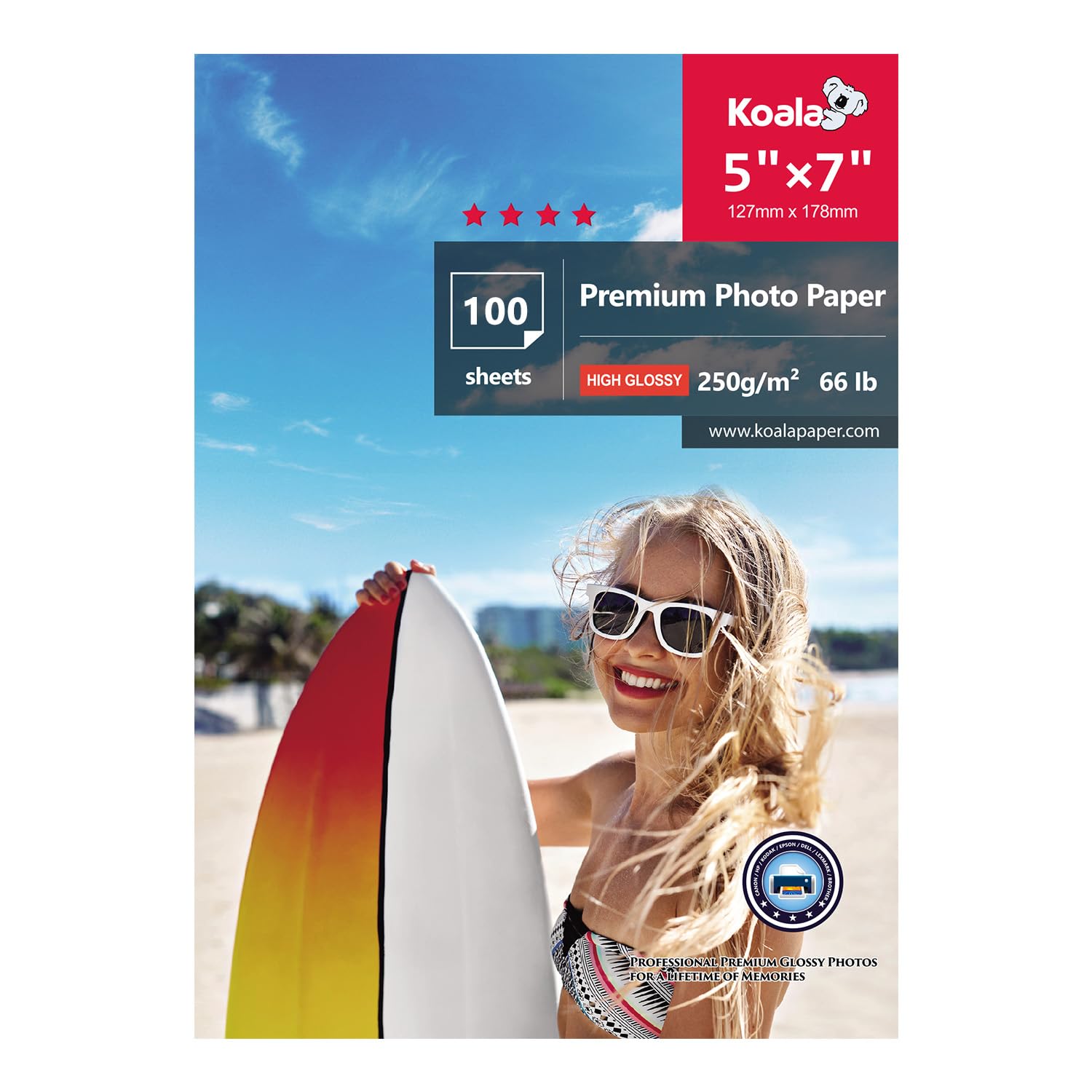 KOALA Glossy Photo Paper 5x7 inch 13x18 cm 250gsm 100 Sheets with Premium High Glossy Advanced Resin Coated for Canon Hp Epson Inkjet Printer — image 1