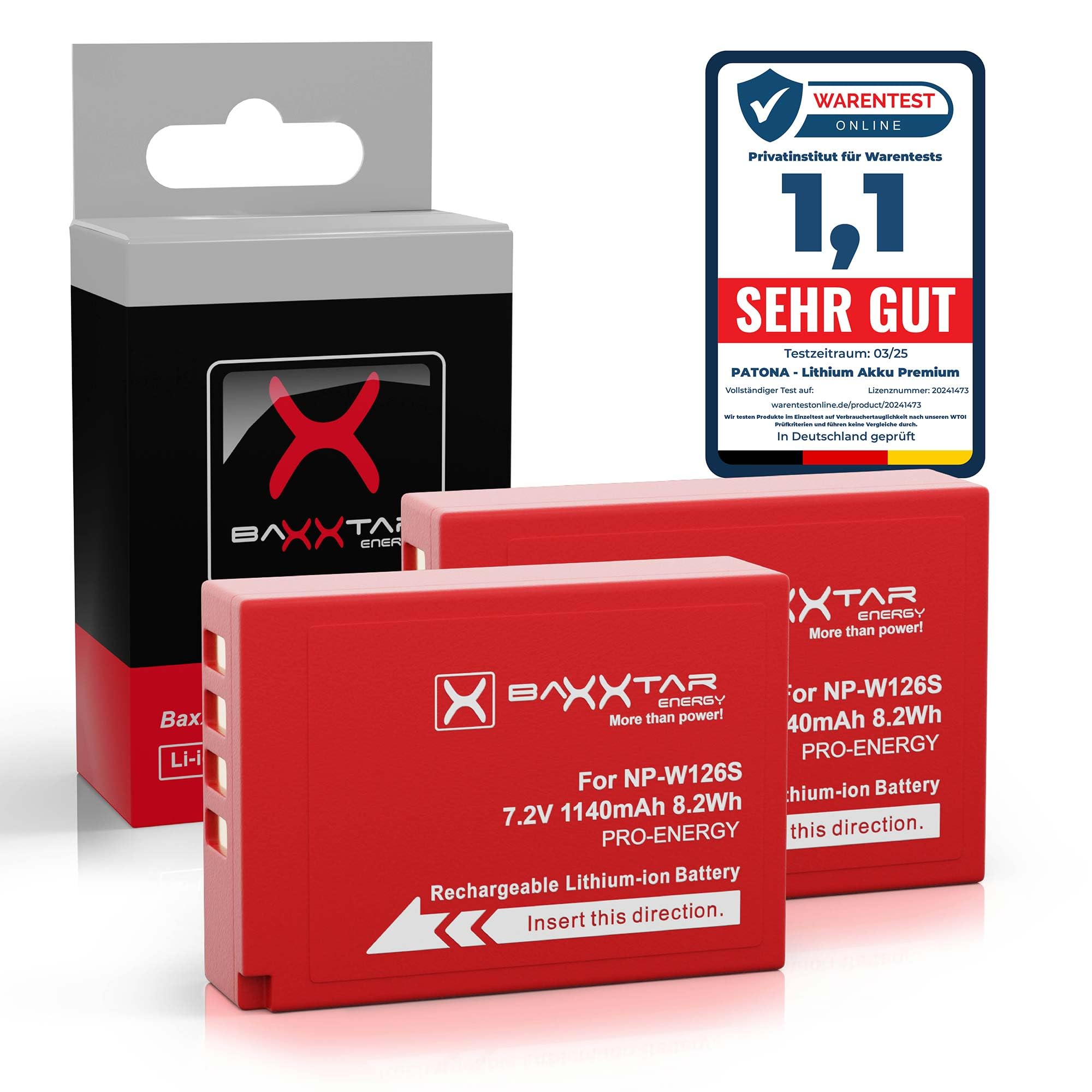 Baxxtar PRO battery NP-W126s NP-W126 2X (genuine 1140mAh) compatible with Fuji Fujifilm FinePix X100F X100V X100VI X-A10 X-E3 X-H1 X-M5 X-Pro3 X-S10 X-T3 X-T10 X-T20 X-T30 X-T50 X-T100 X-T200 etc