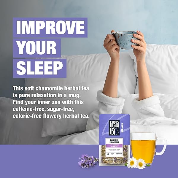 TIESTA TEA – LAVENDER CHAMOMILE HERBAL TEA, LOOSE LEAF, CALMING BLEND WITH CHAMOMILE, LAVENDER, AND LEMONGRASS, CAFFEINE-FREE HERBAL, GREAT FOR HOT OR ICED, RESEALABLE POUCH, 25 CUPS, 0.9 OUNCE
