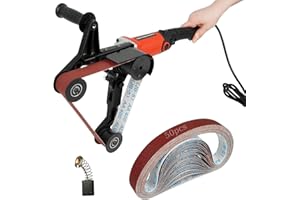 NOLIVEN Pipe Tube Polisher Sander, 110V 800W Pipe Belt Sander, 6-Speed Adjustable 500-10000RPM, Handheld Grinder with 50 Pcs Sanding Belts for Finishing, Polishing, Rust Removal