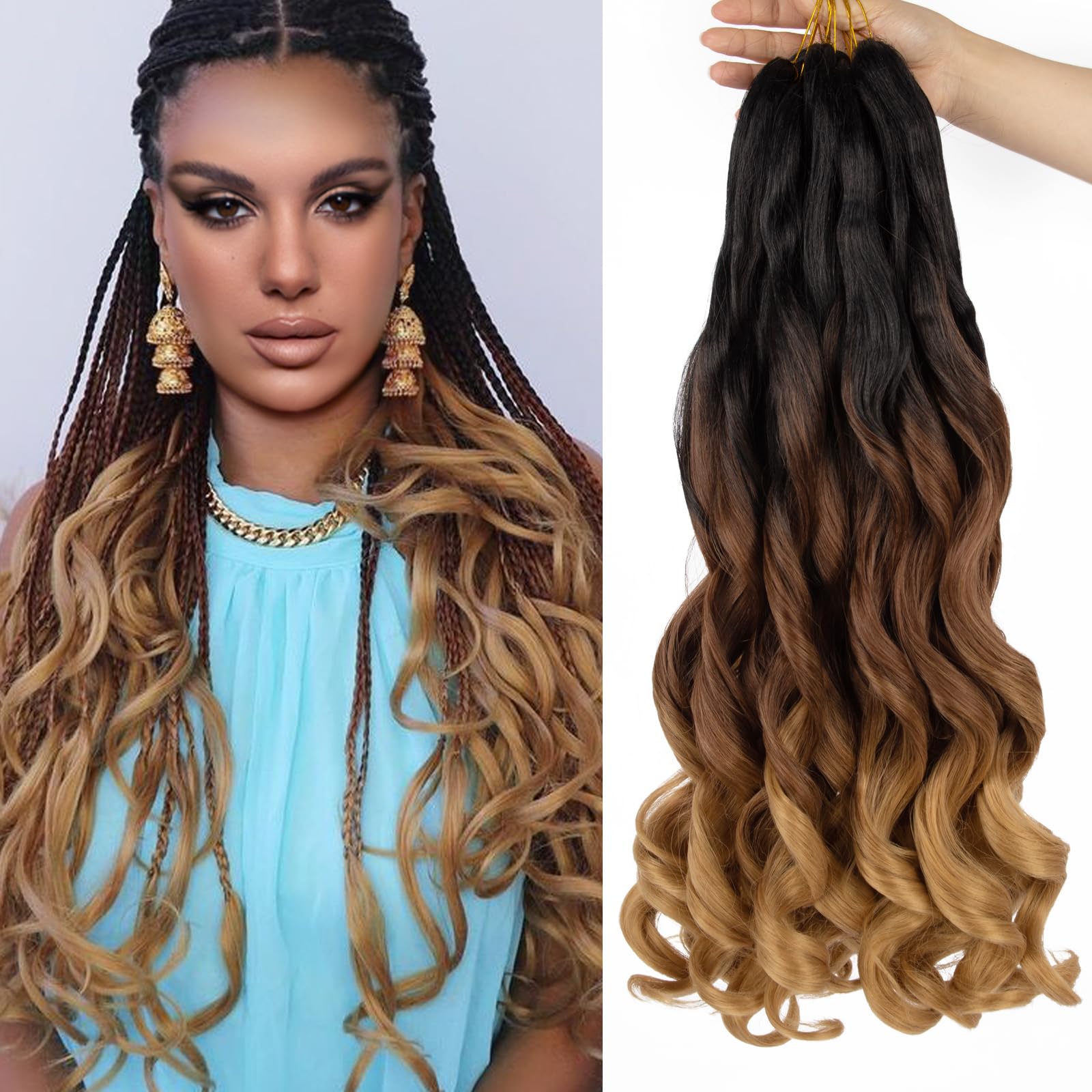 French Curl Braiding Hair 24 Inch 8 Packs French Curl Braids Crochet Hair Extensions (24 inch 1B/30/27#) — image 1