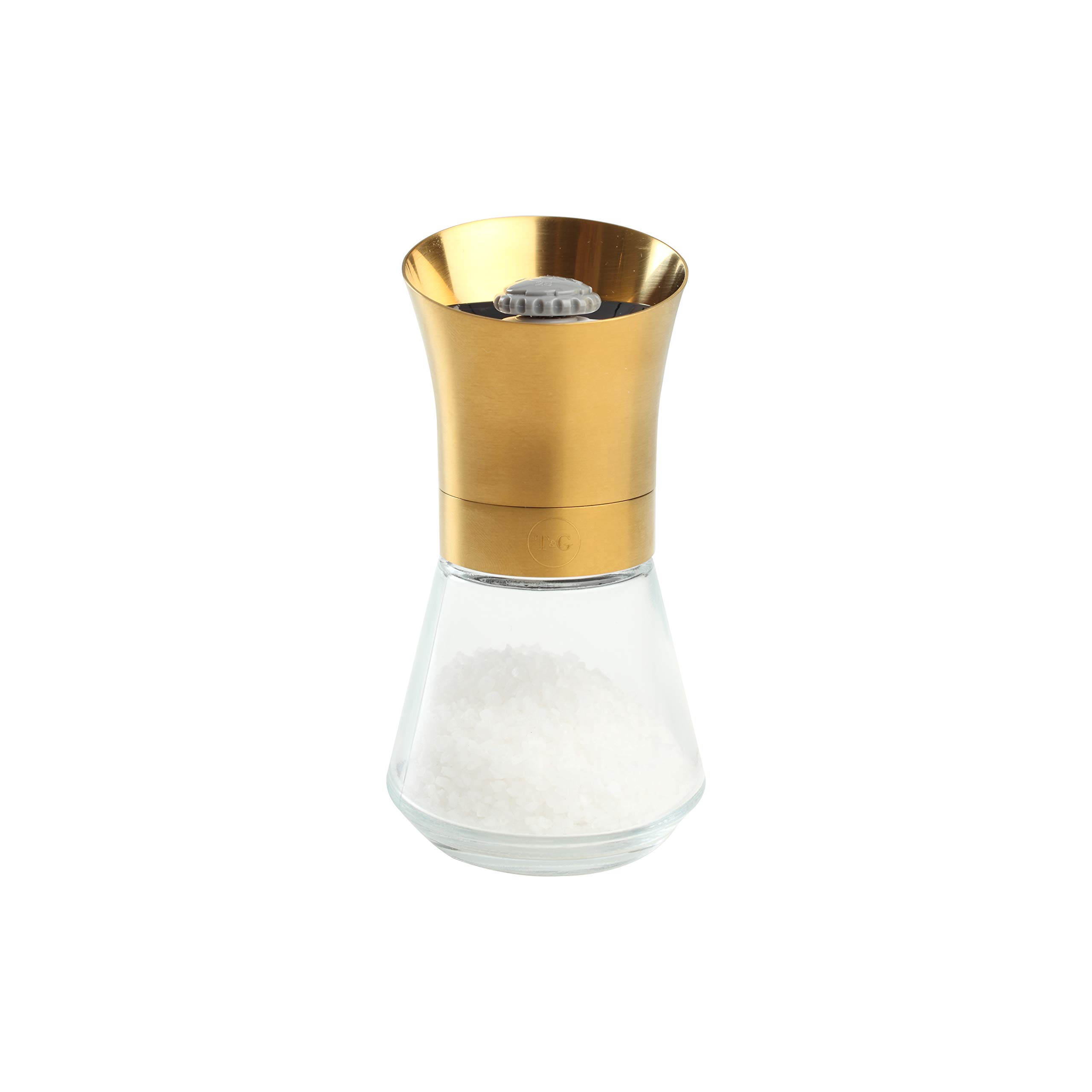 T&G Tip Top Deco Salt Mill with Gold Top and Glass Base