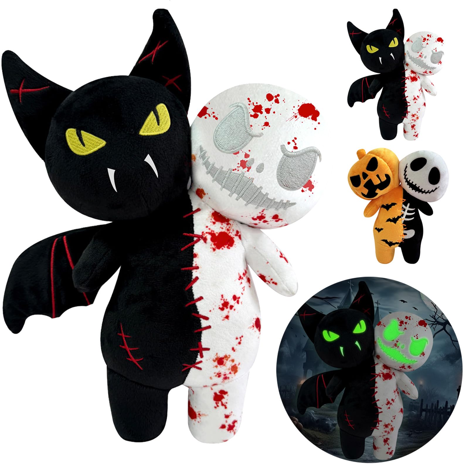 POPOYU Halloween Stuffed Plush Doll Toys,Halloween Double Bodies 2in1 Pumpkins Skeleton Plushies Soft Pillow Cuddly Toys,HalloweenTeddy Plush for Adult Kids Gifts,Halloween.Home Sofa Decoration