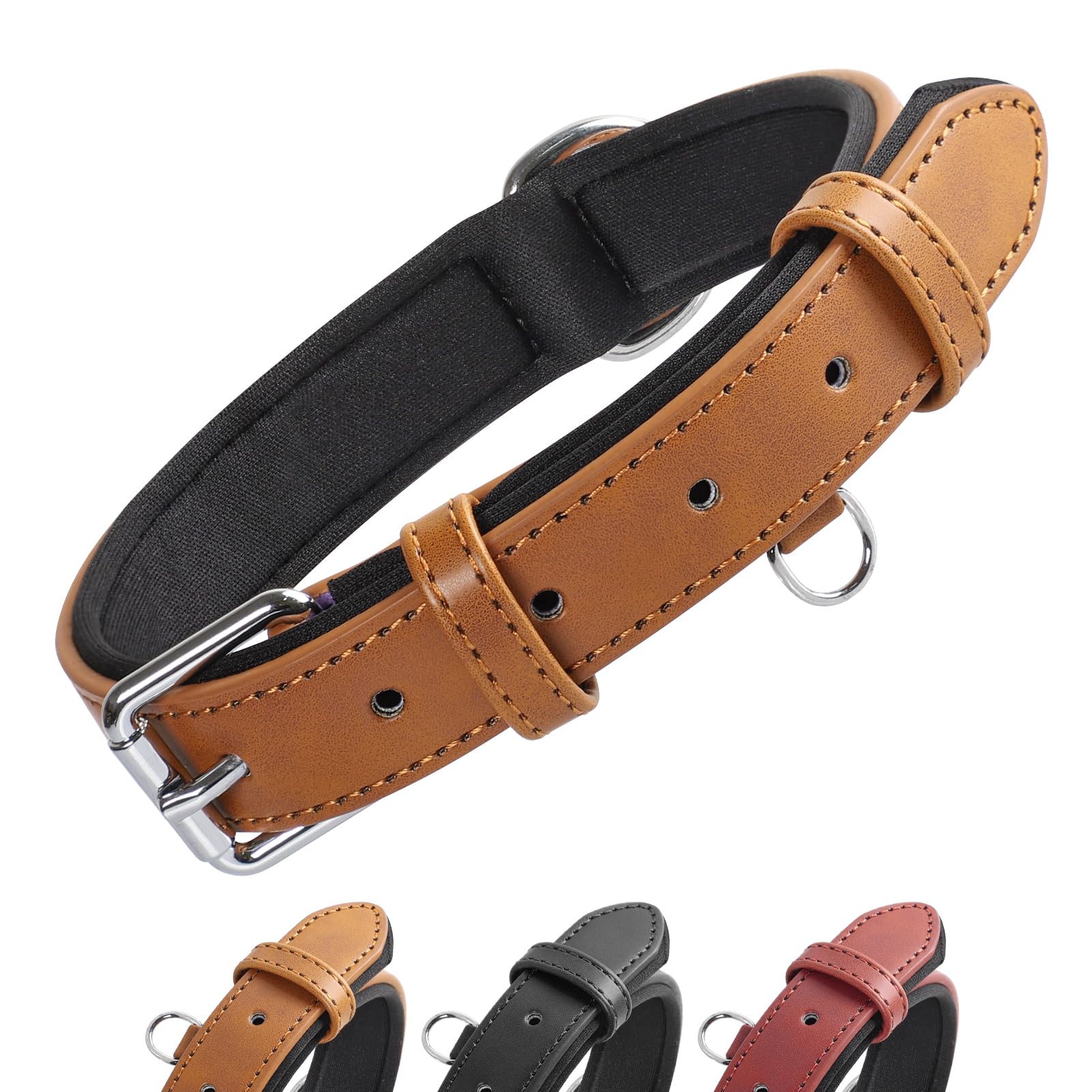Grand Line Leather Collar, Wider & Thicker Durable with Soft Padded, Adjustable for Small to Large Dogs & Cats (Brown, XS)