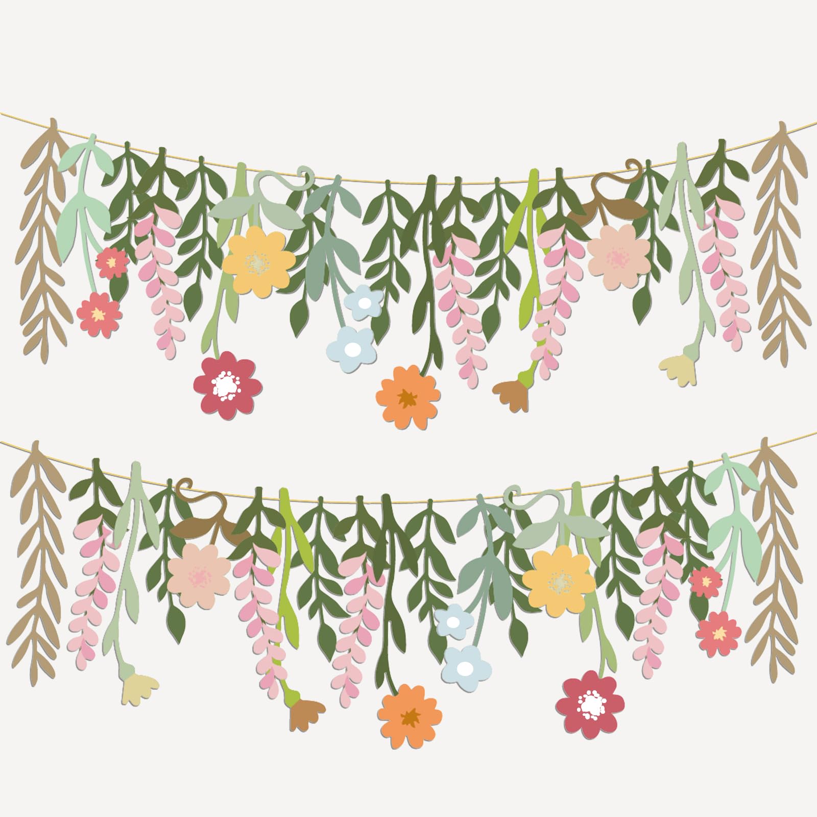 Photo 1 of 2 Pcs Flower Birthday Party Banner Spring Decor Floral Theme Hanging Garland Spring Happy Birthday Flower Banner Boho Floral Leaf Party Supplies for Women Wedding Baby Shower Backdrop Indoor Outdoor