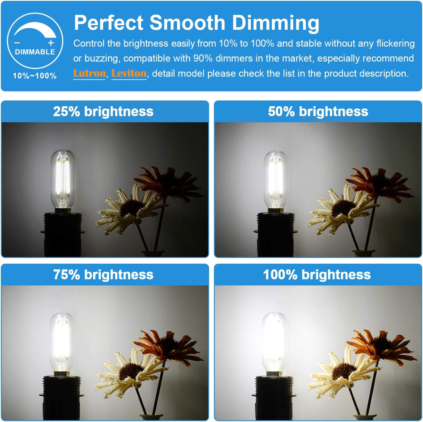 Dimmable T6 LED Bulbs 60W Equivalent Incandescent Candelabra, 6W 600lm E12 Edison Light Bulb, 5000K Daylight White, Clear Tubular Bulb, Small Filament Bulb for Chandelier Ceiling Light, 12-Pack - - 