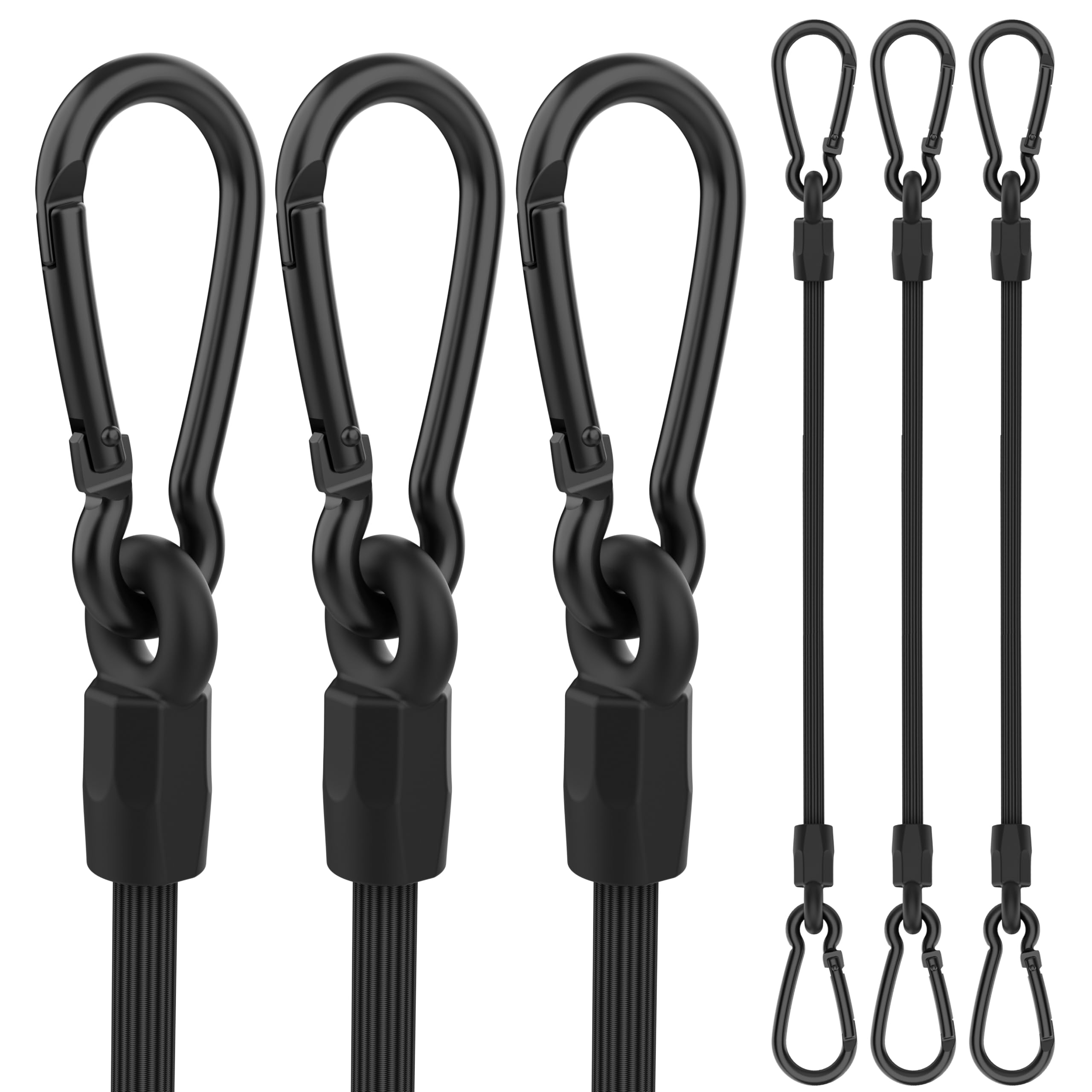 Bungee Cords with Carabiner Clips, 30 cm Upgrade Short Heavy Duty Bungee Cords with Hooks 6 Pack, Black Elastic Bungee Cord Rope with Clips On Both Ends for Camping, Tarps, Bike Rack, Tent, Car