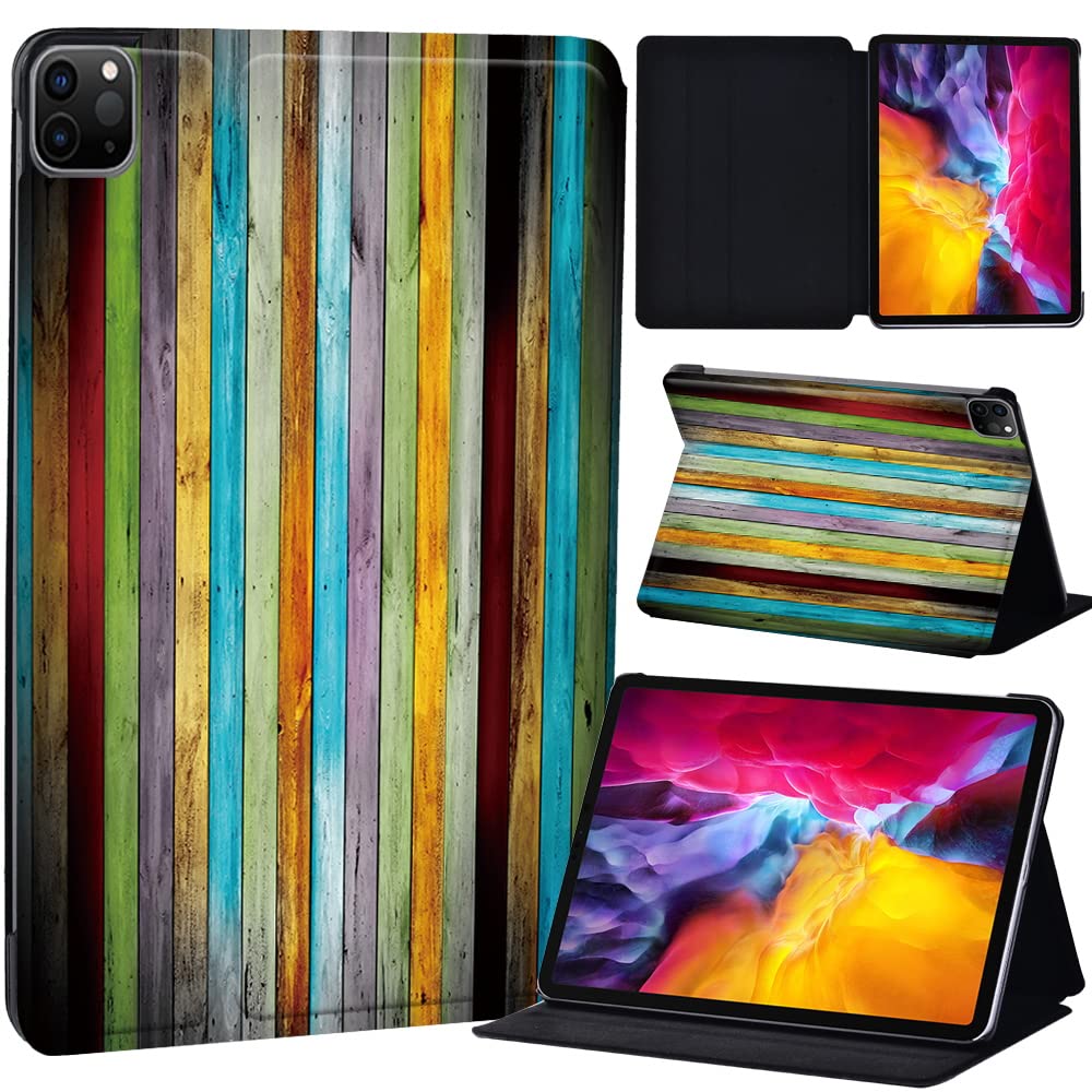 PU Leather + hard shell Ultra slim lightweight Folio Flip Tablet Stand Smart Cover Case Fit iPad Air 4 10.9" (2020) / iPad Pro 11" (2018 2020 2021) (multi color wood board)