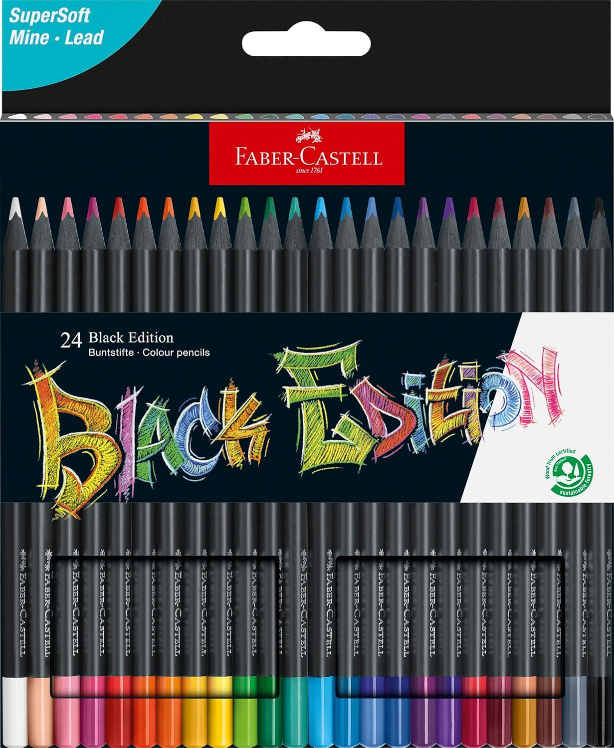 Faber-Castell - Buntstifte Set Black Edition 24-teilig im Kartonetui