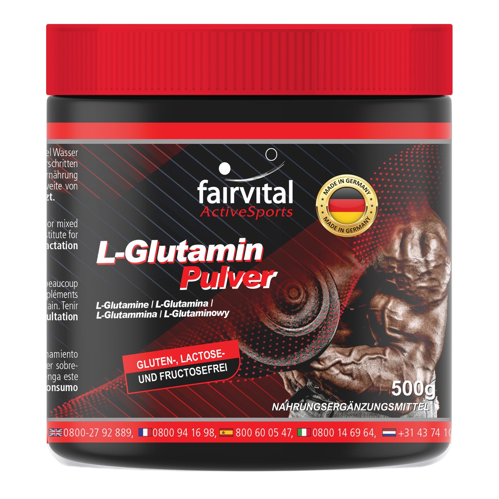 Fairvital | L-glutamine Powder - for 3 Months - Vegan - HIGH Dosage - 500g - Amino Acid Without additives