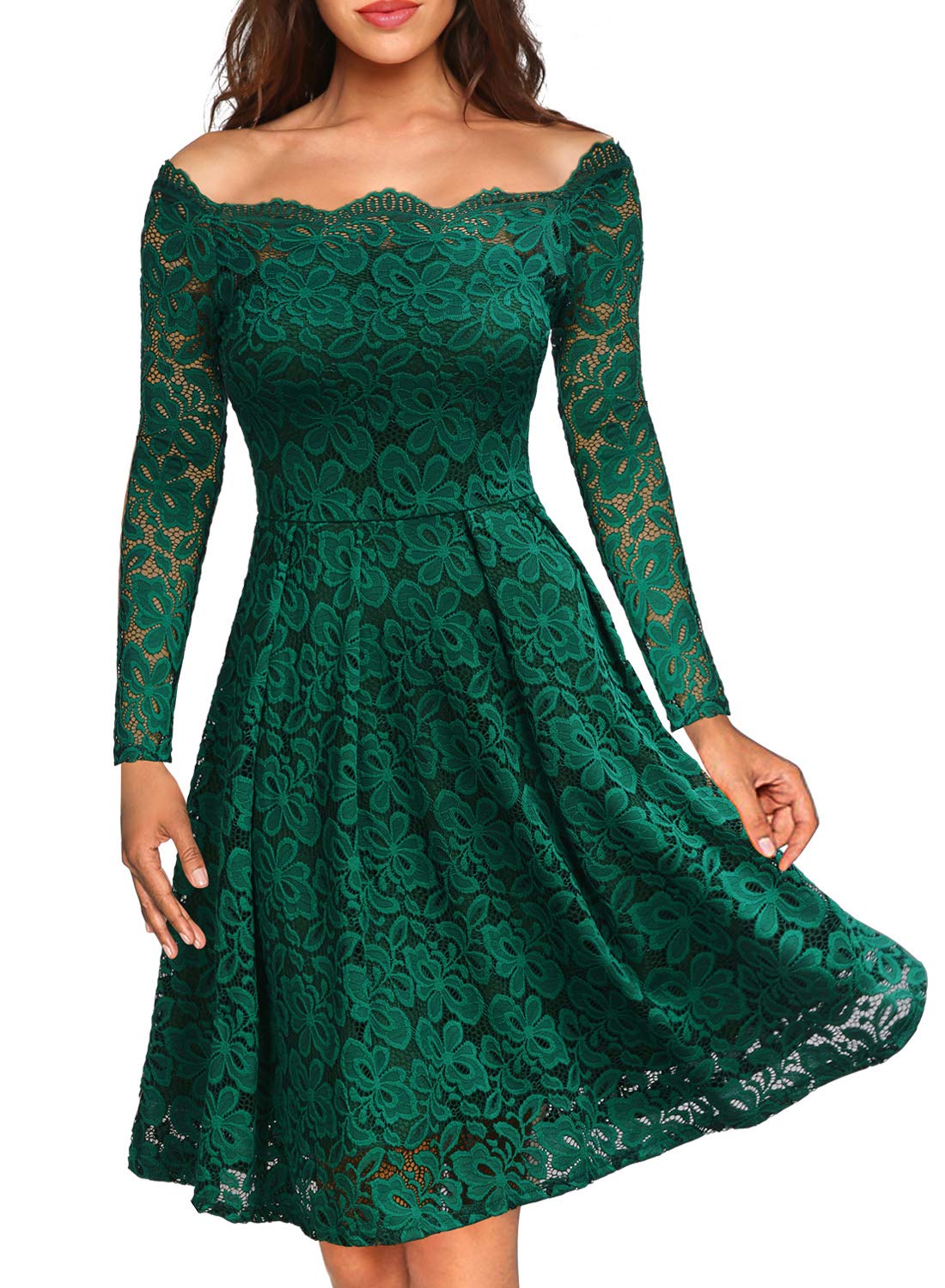 MISSMAY-Womens-Vintage-Floral-Lace-Long-Sleeve-Boat-Neck-Cocktail-Party-Swing-Dress-Small-Green