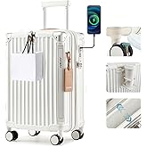 Joyway Carry On Luggage, Expandable Suitcase with Smart Cup Holder and USB Port, 20 IN Hardside Checked with TSA Lock Spinner Double Wheels, White
