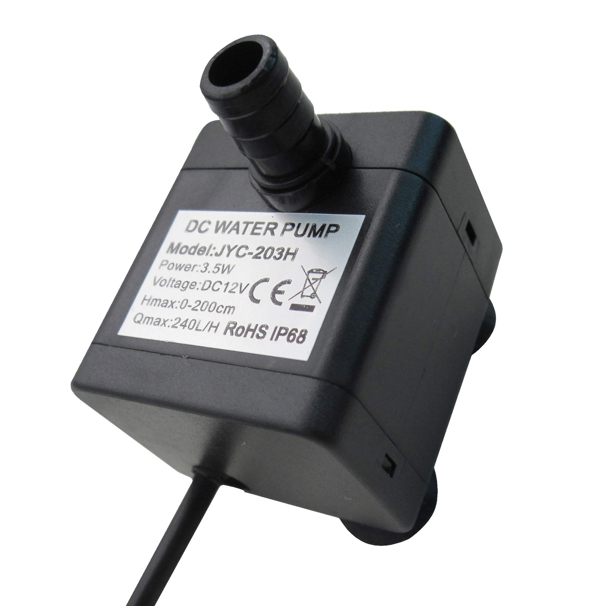 SENSTREE 52 GPH (200L/H, 3.5W) Submersible Water Pump, DC 12V Ultra Quiet Fountain Pump, 4.9ft High Lift Mini Brushless Pump with 1.4m (4.59ft) Power Cord for Fish Tank, Pond, Aquarium Auto Top Off