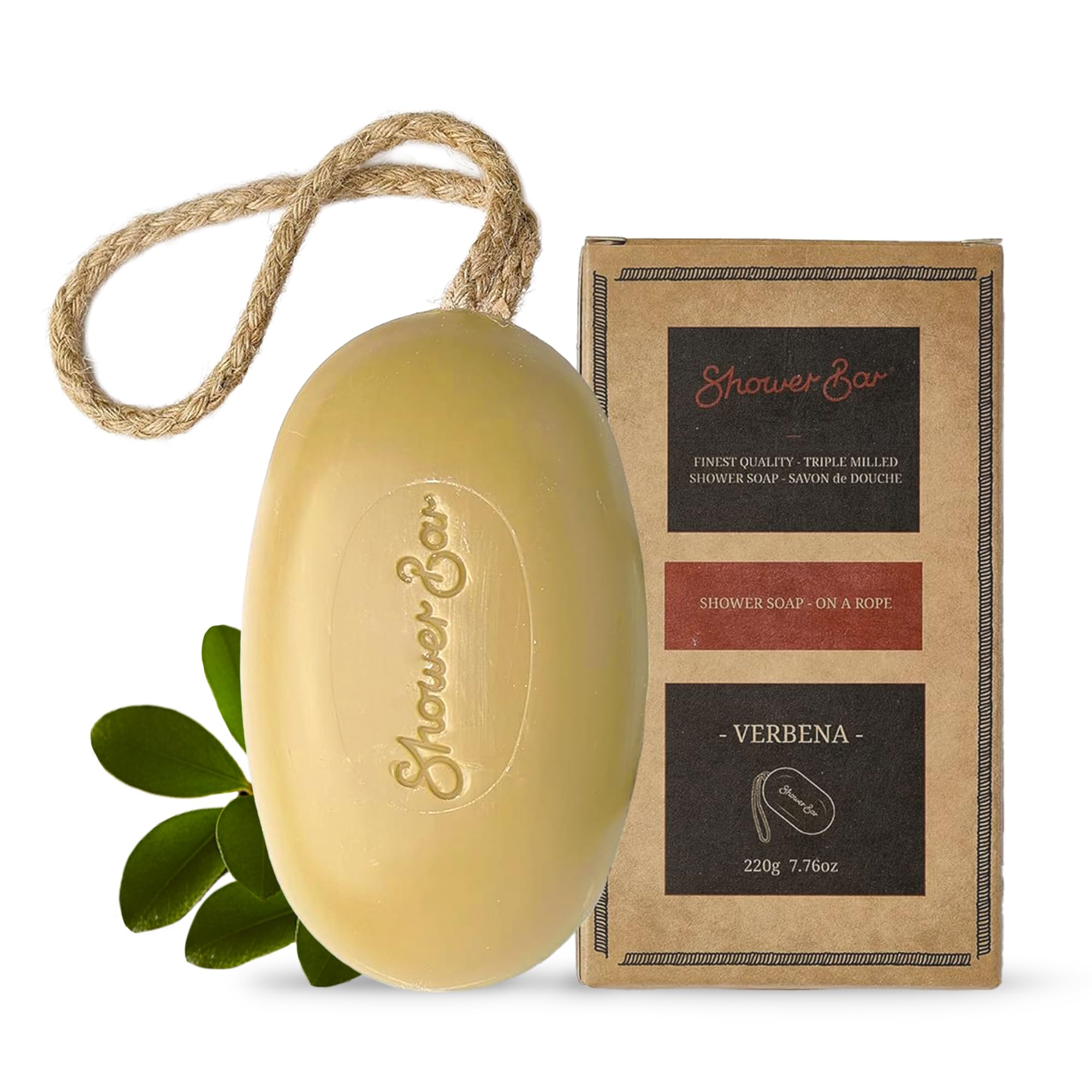 Verbena Scented Soap on a Rope - 220g Natural Solid Body Wash Bar for Travel & Home - Long Lasting, Vegan, Plastic-Free, Eco-Friendly & Moisturizing