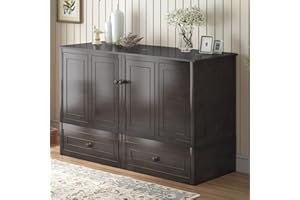 CECER Queen Size Murphy Bed with Foldable Foam Mattress, Cabinet Bed with USB Charging Station, Space-Saving Cube Bed with and Large Storage Drawer,Grey