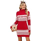 SunnyMelody Womens Ugly Christmas Turtleneck Cable Knit Sweater Dress 2025 Snowflake Long Sleeve Sweaters Dresses