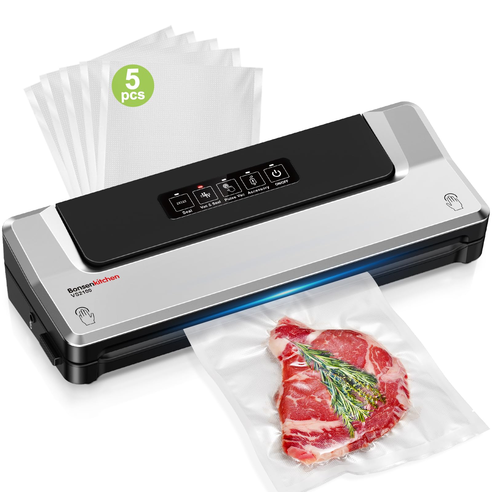 Photo 1 of Bonsenkitchen Vacuum Sealer Machine | Compact Food Sealer for Kitchen Storage & Meal Prep | Multiple Modes?? | External Vacuum System | 5 Bags, Silver??