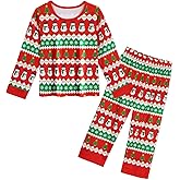 WonderBabe Little Girls Christmas Pajamas Toddler Long Sleeve Elf Pjs Set Kids Christmas Snowman Pattern Sleepwear