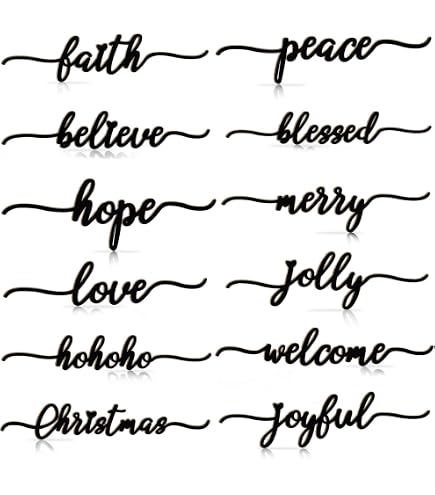 12-Piece Christmas Wood Cutout Signs - "Thankful Blessed Merry" Plate Decor For Holiday Table